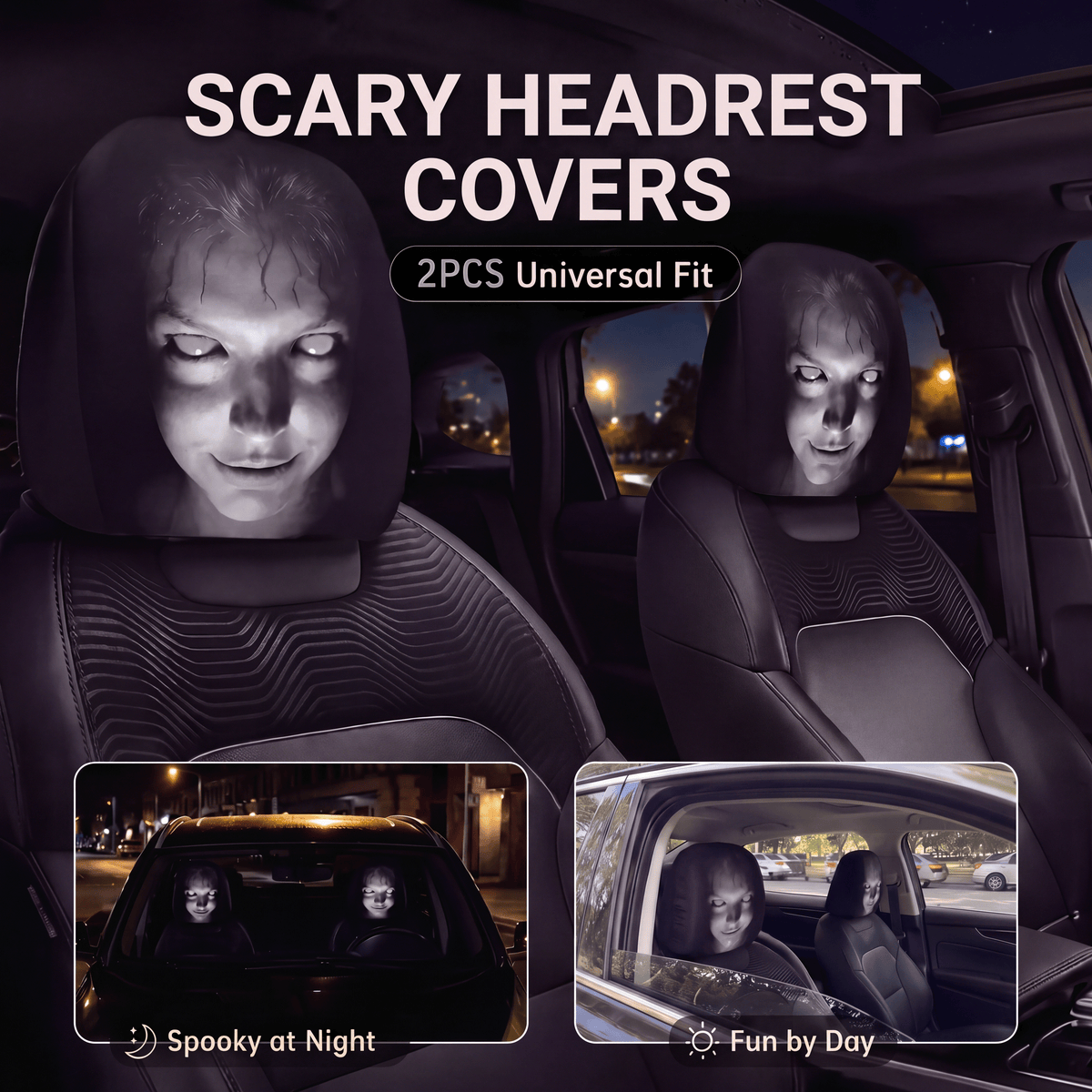 SpookSeat™ Spooky Car Headrest Covers
